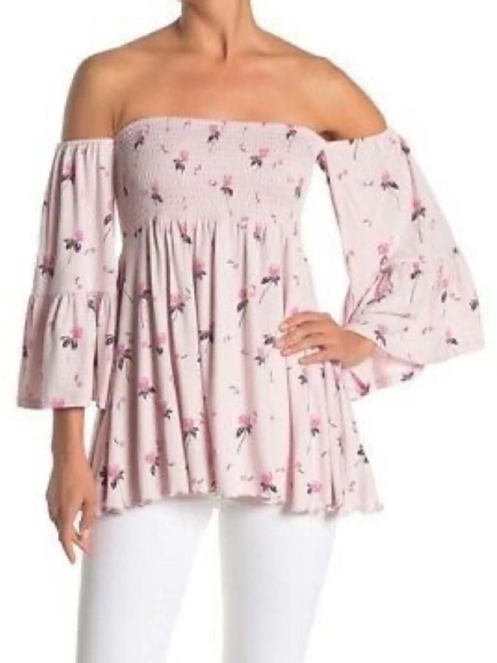 Free People Lana Floral Tunic Pink Smocked Blouse M